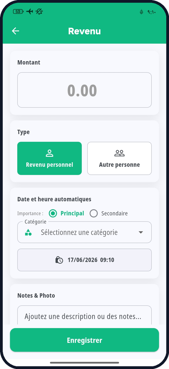 Enregistrez un revenu ou une dépense en quelques secondes